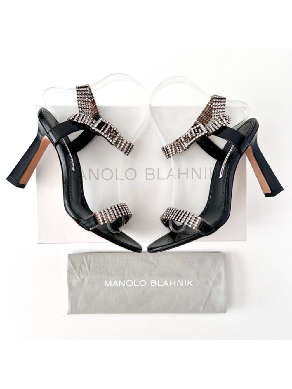 MANOLO BLAHNIK | Bashifa Black Leather‎ Jewel Ankle Bracelet Strap Sandal US 6 - Picture 2 of 14